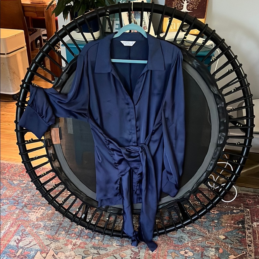Natori Blue Satin Blouse